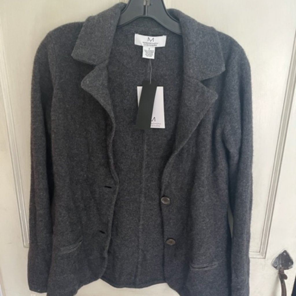 Magaschoni 100% Cashmere Sweater Blazer Chalkboard Gray Msrp $368- Size S, Nwt